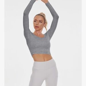 NWOT- Amazon Grey Seamless Long-Sleeve Crop Top - Women-XS